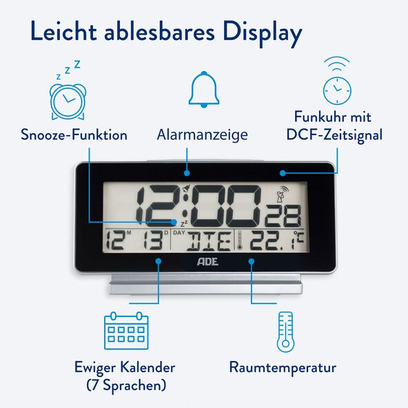 Digitaler DCF-Funkwecker, schwarz