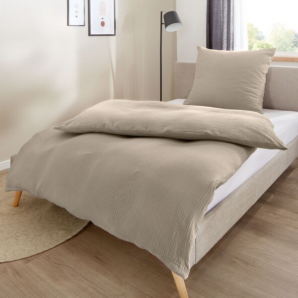 Musselin Bettwäsche, 135 x 200 cm, taupe