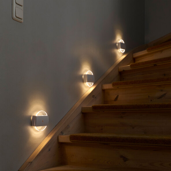 LED-Treppenlicht, 3er Set, rund