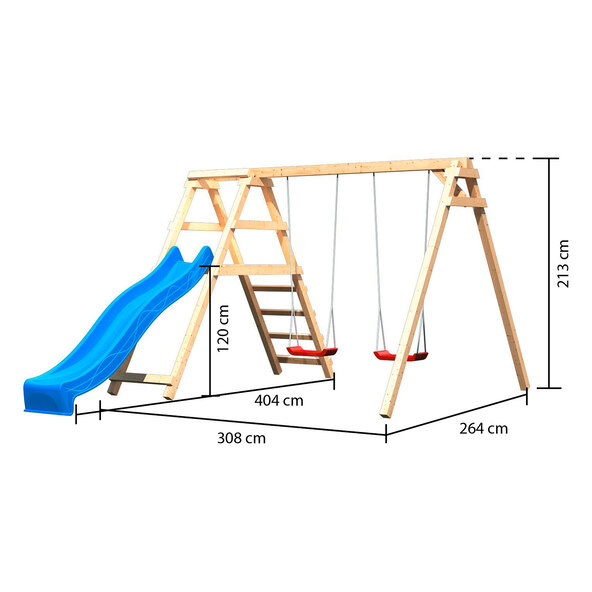 Doppelschaukel Felix mit Klettergerüst und Rutsche