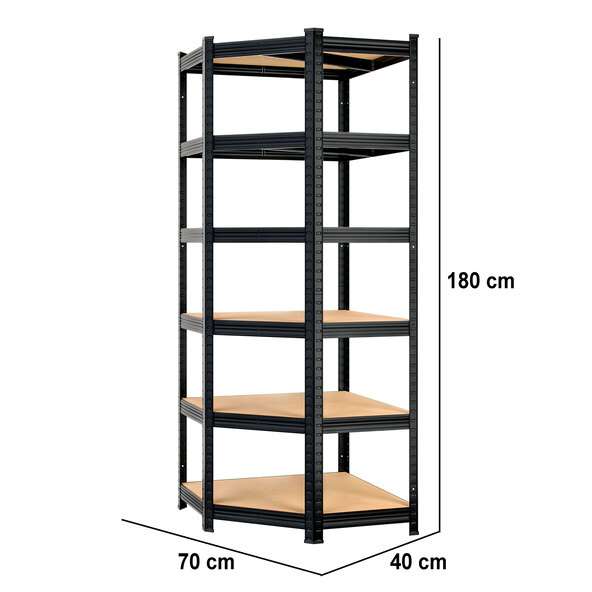 Schwerlast-Eckregal Premium, 6 Böden, schwarz