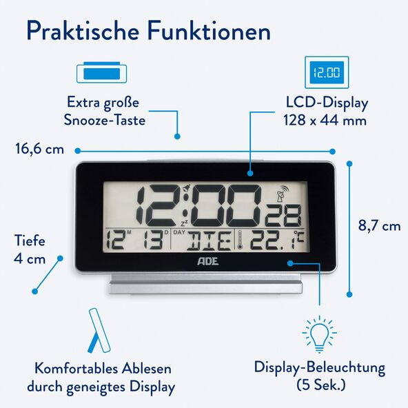 Digitaler DCF-Funkwecker, schwarz