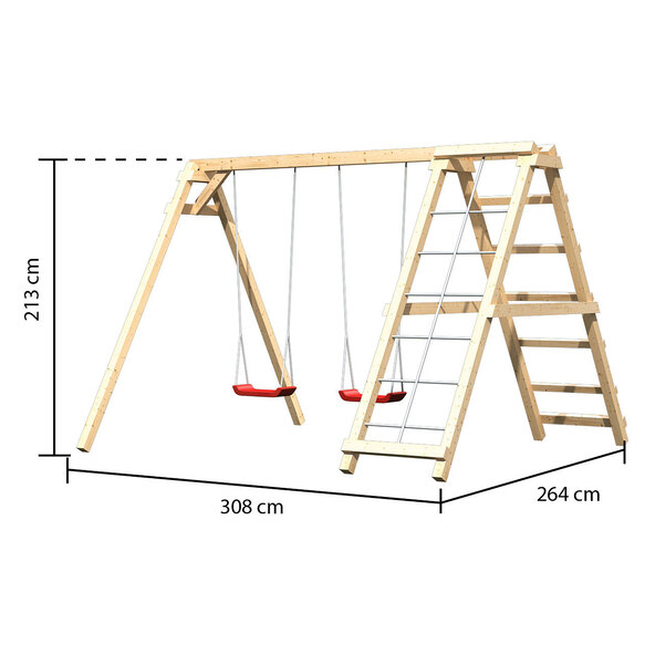 Doppelschaukel Felix mit Klettergerüst und Netzrampe