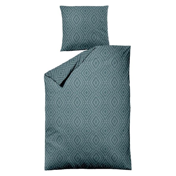 Bettwäsche Jacquard-Feinbiber, 155/220+ 80/80 cm, Raute petrol