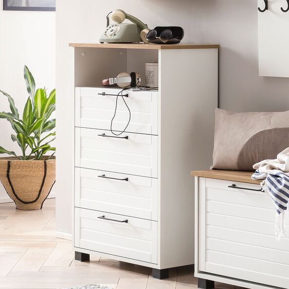 Jelda Highboard 600, mattweiß/Eiche Landhaus