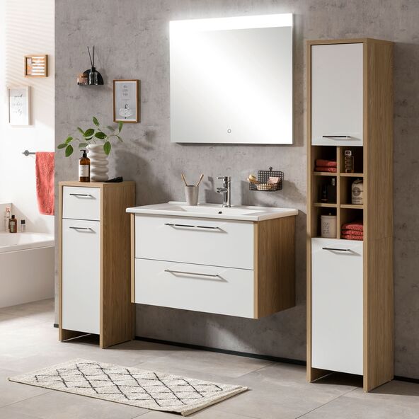 Hochschrank Fano 340, Eiche hell/kreideweiß
