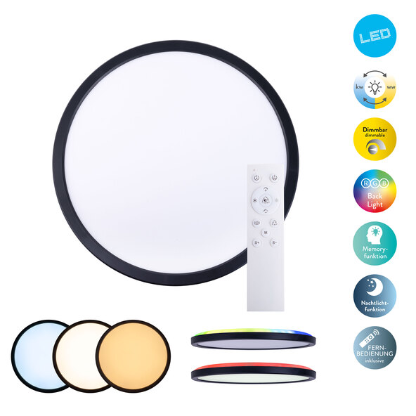 LED Deckenleuchte CARLO mit RGB-Backlight, ⌀ 29,3 cm