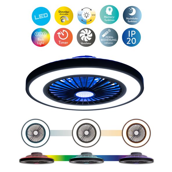 LED-Deckenleuchte Arioso mit Ventilator