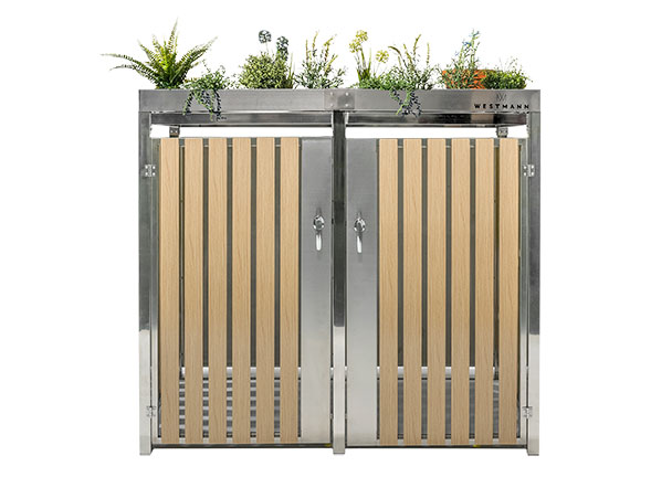 Bepflanzbare Mülltonnenbox Edelstahl, 2 x 240 l