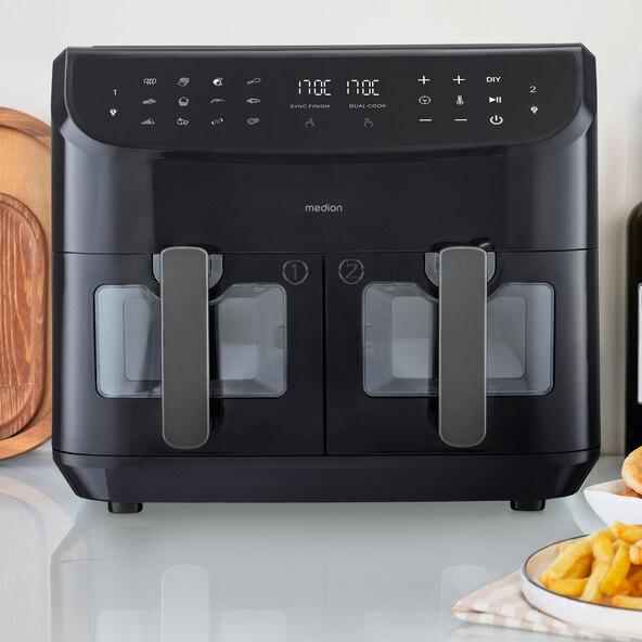 Doppel-Heißluftfritteuse (MD 11760), 2x 4,35 l, schwarz