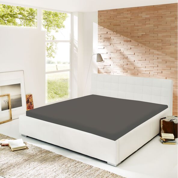 Leinen-Jersey Spannbetttuch, 180 x 200 cm, grau