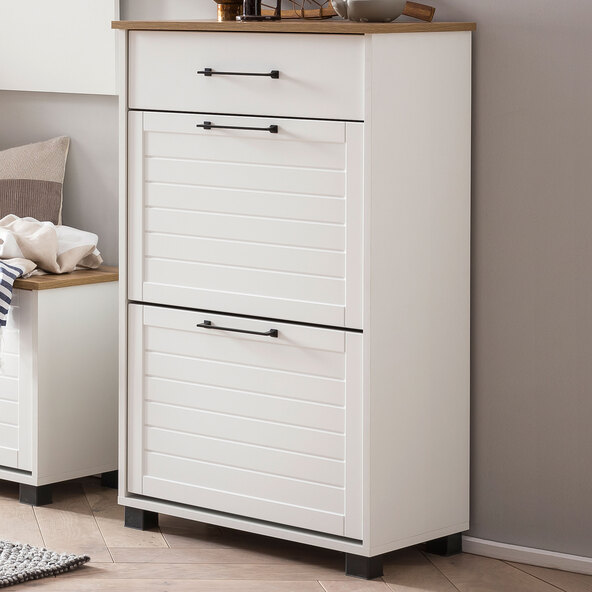 Jelda Schuhschrank 620, mattweiß/Eiche Landhaus