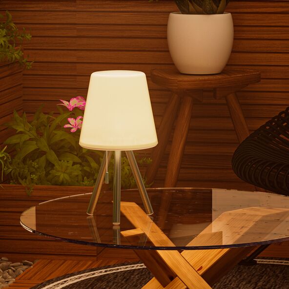 LED-Outdoor-Akku-Tischleuchte, dreibeinig