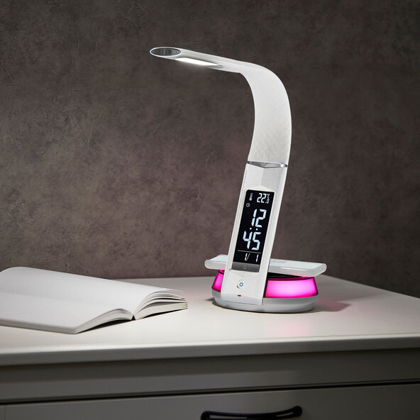 LED-Schreibtischlampe mit Wireless Charging, weiß