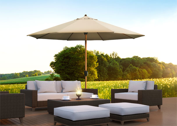 Aluminium-Sonnenschirm, rund, Holzoptik Aluminium-Sonnenschirm, rund, Holzoptik