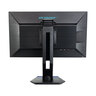 Schwarzer Monitor mit schmalem Rahmen auf silberfarbenem Standfuß, der Bildschirm zeigt eine farbenfrohe Grafik. Das Produkt ist ein Full HD Monitor Spectator.