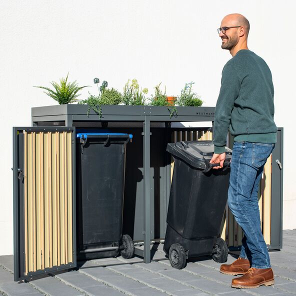 Bepflanzbare Mülltonnenbox Stahl, anthrazit, 2 x 240 l