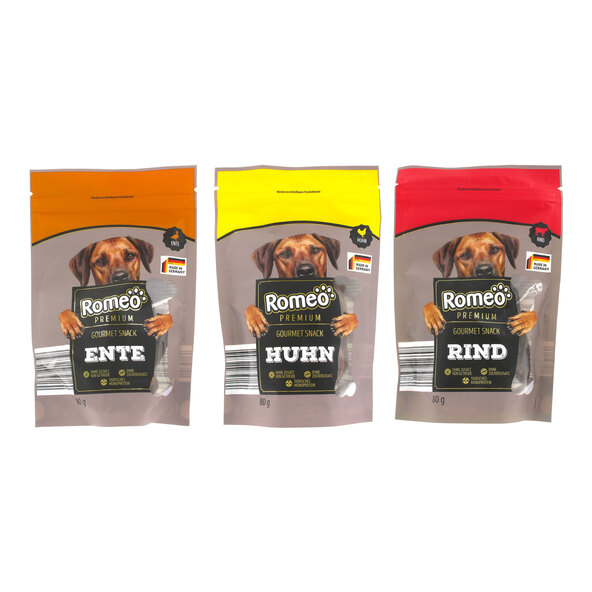 SnackOMio – Premium Hundesnack – zarte Fleischstreifen-Mix, getreidefrei,  8er Pack (8 x 125g) in 2023