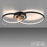 Schwarze LED-Deckenleuchte ASMINA mit runder Form. Die Leuchte ist flach und scheint direkt an der Decke montiert zu sein.
