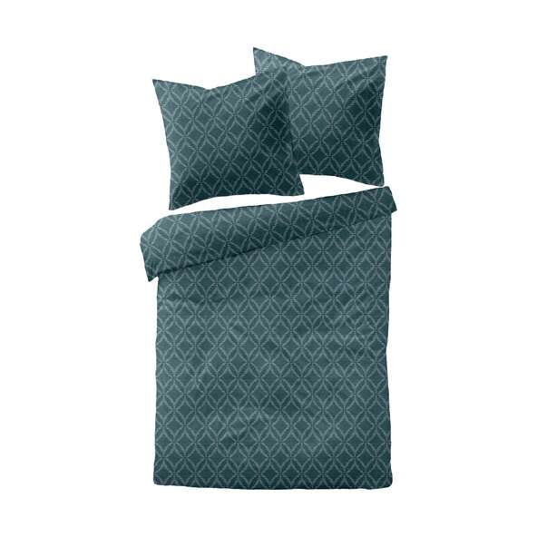 Bettwäsche Jacquard-Feinbiber 200/220 + 2x80/80 cm, Grafik petrol