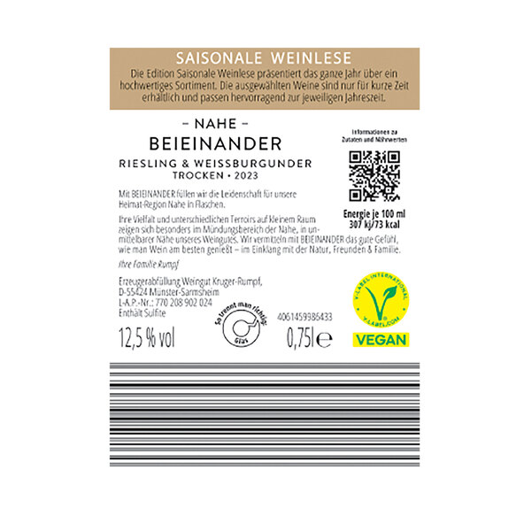 Beieinander Riesling Weißburgunder, 6 Flaschen à 0,75 l