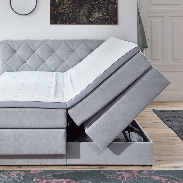 Boxspringbett Premium mit Bettkasten, 180 x 200 cm, hellgrau