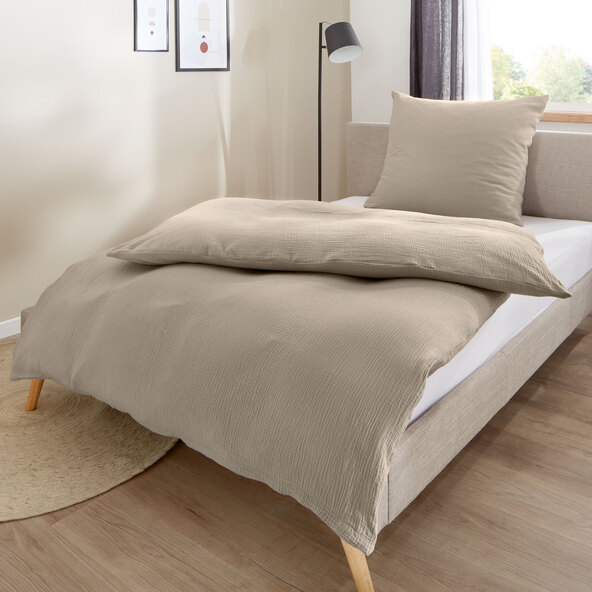 Musselin Bettwäsche, 135 x 200 cm, taupe