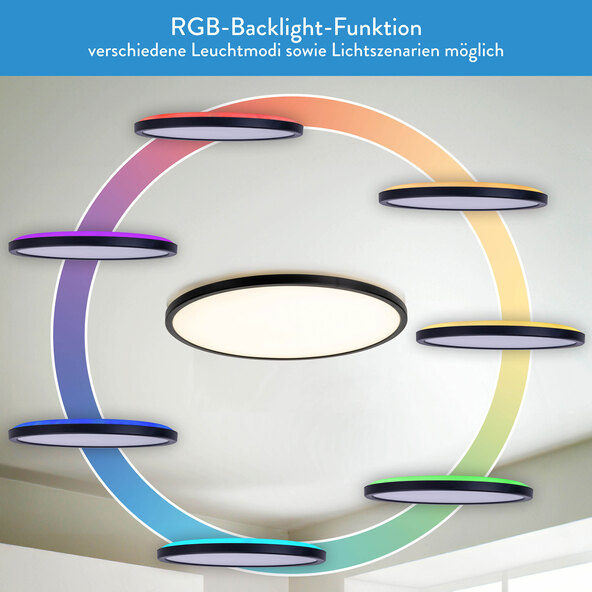 LED Deckenleuchte CARLO mit RGB-Backlight, ⌀ 29,3 cm