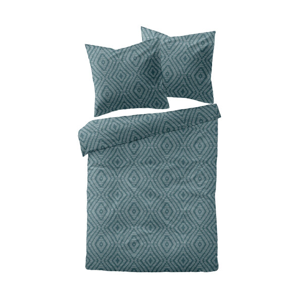 Bettwäsche Jacquard-Feinbiber 200/220 + 2x80/80 cm, Raute petrol