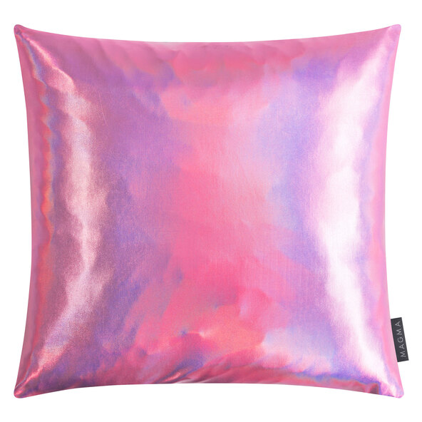 Pinkfarbene quadratische Kissenhülle Glow, freigestellt vor weißem Hintergrund, die Vorderseite mit subtilem Glanz.
