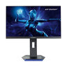 Ein schwarzer Full HD Monitor Spectator steht vor einer neutralen, hellen Wand. Der Bildschirm zeigt ein farbenfrohes, helles Bild. Der Monitorfuß ist schlank und silberfarben.