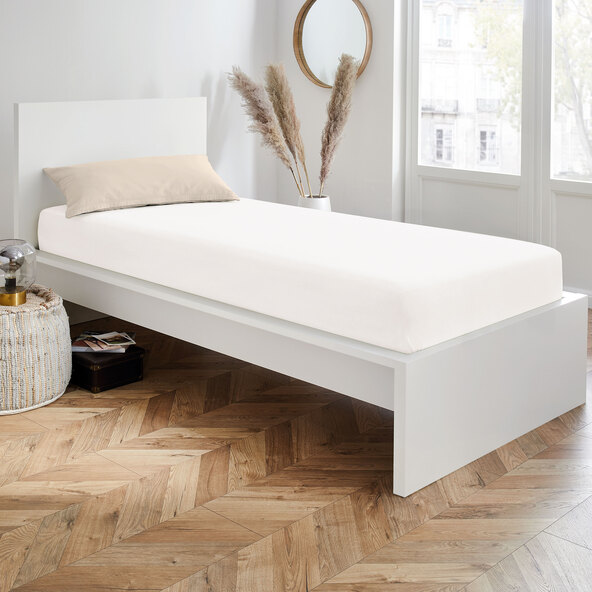 Leinen-Jersey Spannbetttuch, 90 x 200 cm, weiß