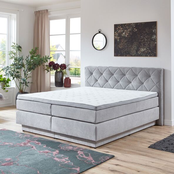 Boxspringbett Premium mit Bettkasten, 180 x 200 cm, hellgrau