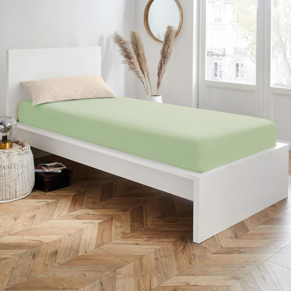 Leinen-Jersey Spannbetttuch, 90 x 200 cm, grün