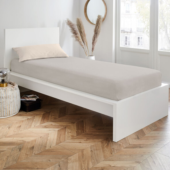 Leinen-Jersey Spannbetttuch, 90 x 200 cm, beige