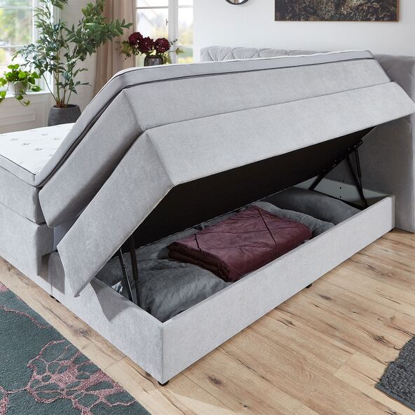 Boxspringbett Premium mit Bettkasten, 180 x 200 cm, hellgrau
