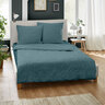 Bettwäsche Jacquard-Feinbiber 200/220 + 2x80/80 cm, Wabe petrol