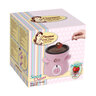 Pinkfarbenes, elektrisches Mini Schoko-Fonduegerät mit zwei Gabeln und Schokoladenstückchen. Ideal zum Schmelzen von Schokolade für ein kleines Fondue.