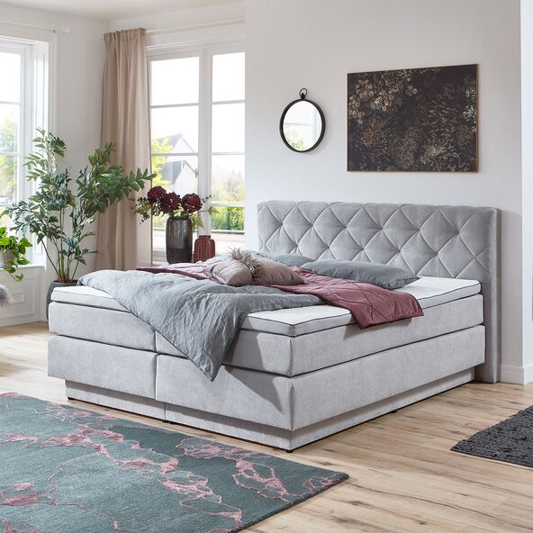 Boxspringbett Premium mit Bettkasten, 180 x 200 cm, hellgrau