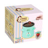 Türkisfarbenes Mini Schoko-Fondue Set mit Teelichthalter, Keramikschale und zwei Gabeln vor weißem Hintergrund, geeignet für den kleinen Schokoladenfondue-Genuss.