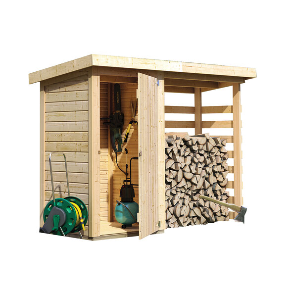 Feuerholzunterstand mit Geräteschrank
