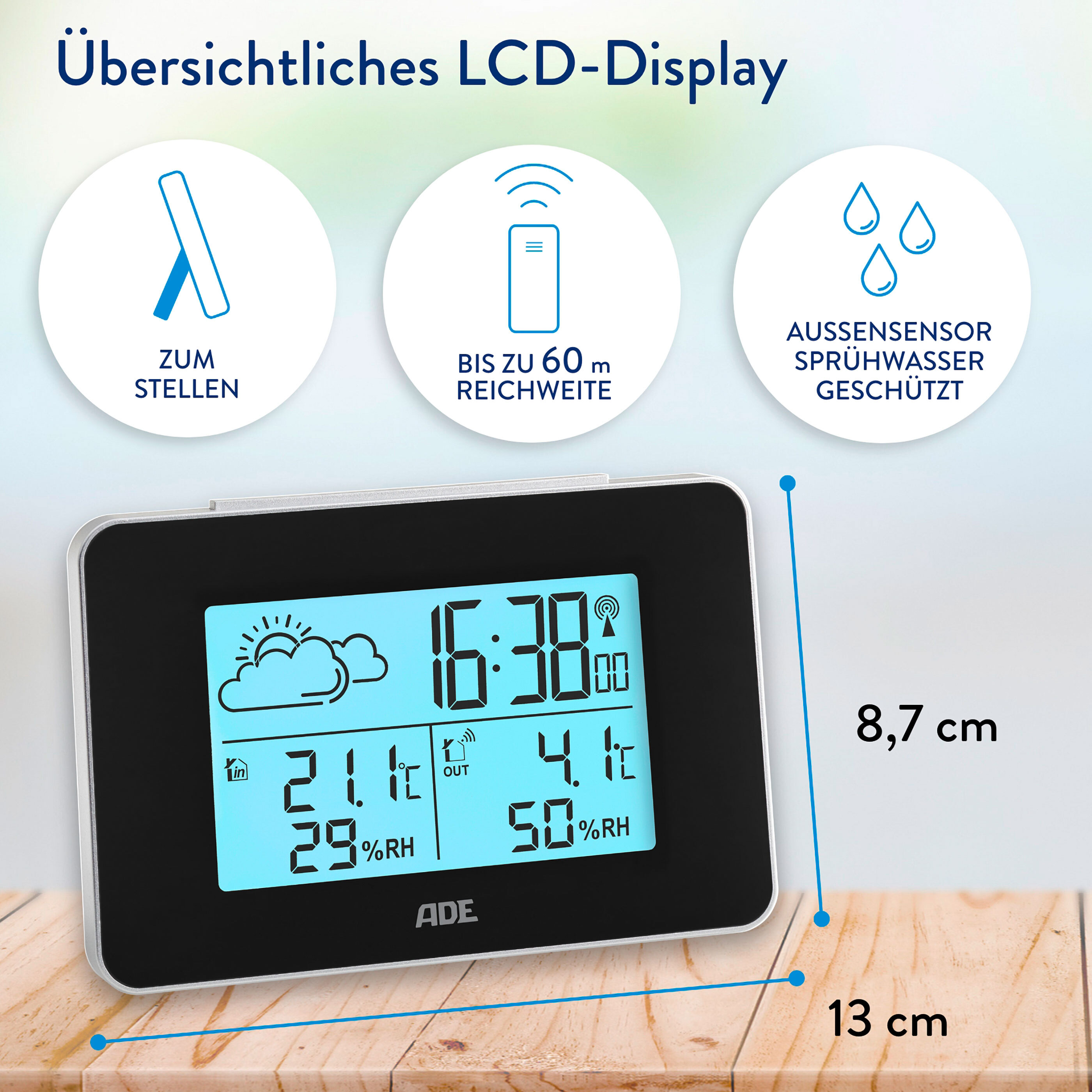 ADE Wetterstation mit FunkAußensensor & DCFFunkuhr ALDI