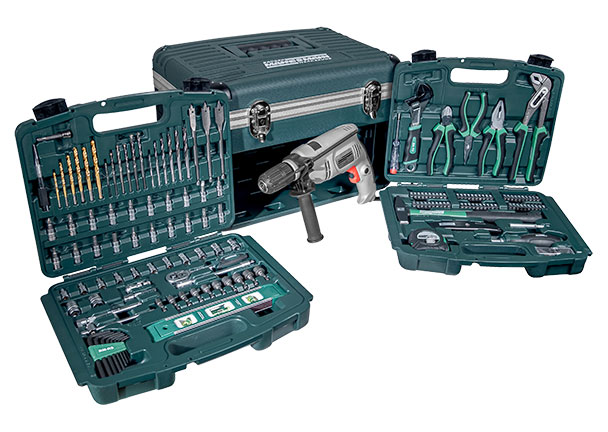 Werkzeugbox M29087, 163-tlg. + Schlagbohrmaschine M12507