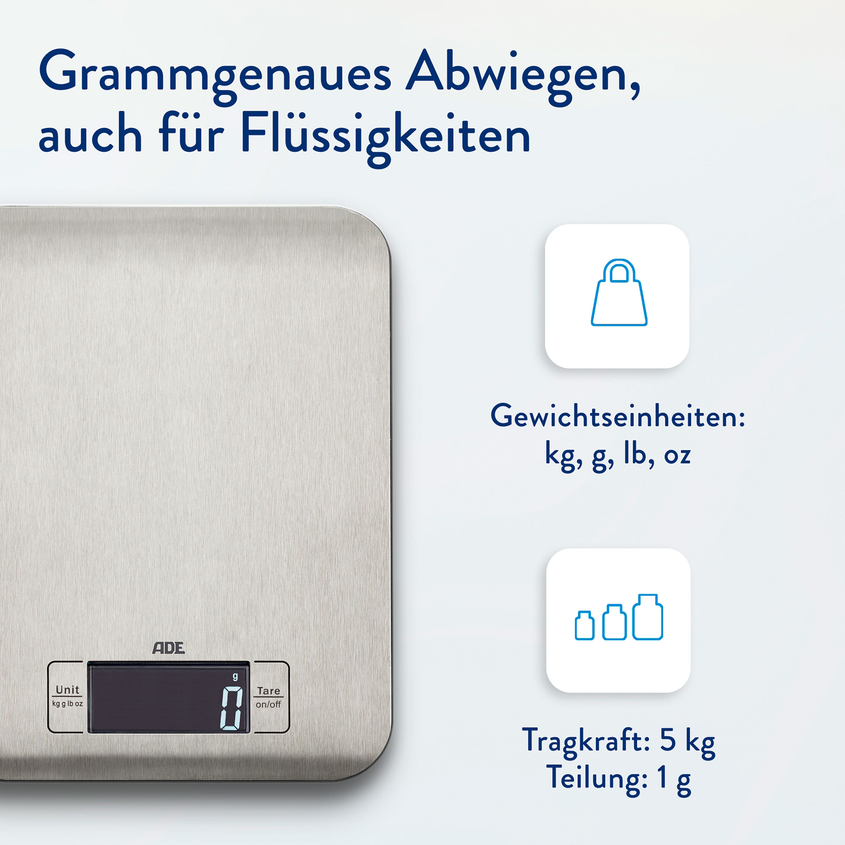 ADE Küchenwaage Ronda, digital, silbergrau ALDI