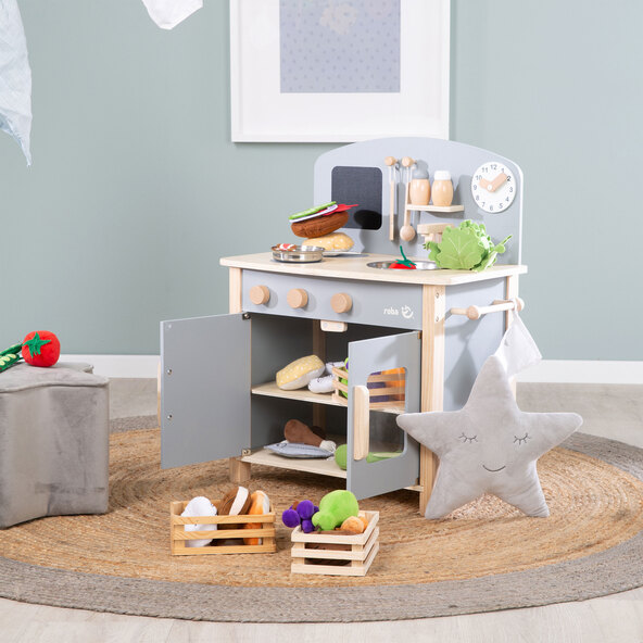 Spielküche mit 2 Kochstellen, Spüle und Zubehör