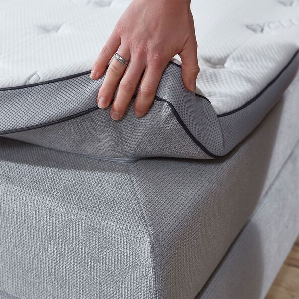 Boxspringbett Premium mit Bettkasten, 180 x 200 cm, hellgrau