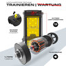 Zusammengeklapptes Laufband mit digitalem Display und Bedienelementen in einem hellen Raum, gut erkennbarer Markenname auf der Lauffläche.
