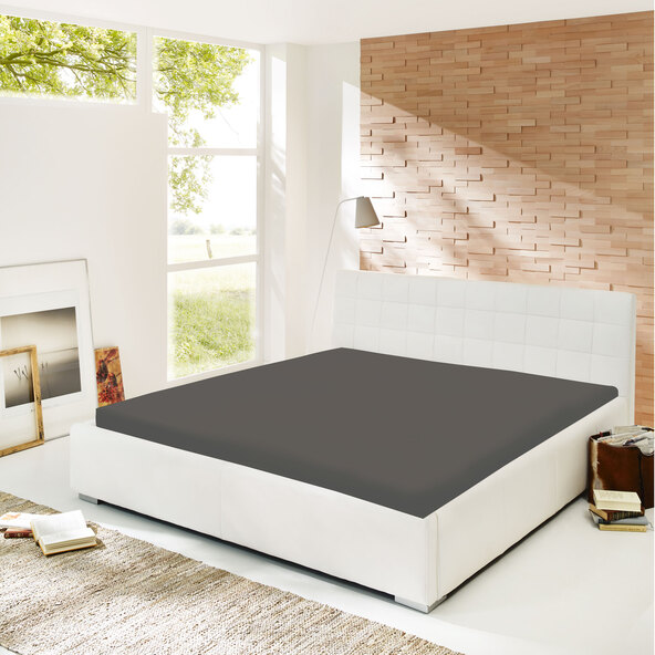 Leinen-Jersey Spannbetttuch, 180 x 200 cm, grau