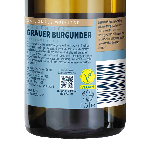 Baden Grauer Burgunder QbA, 6 Flaschen á 0,75 l