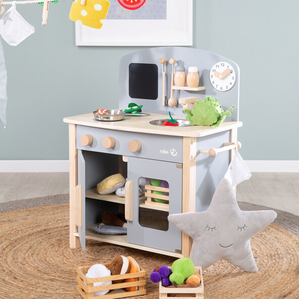 Spielküche mit 2 Kochstellen, Spüle und Zubehör